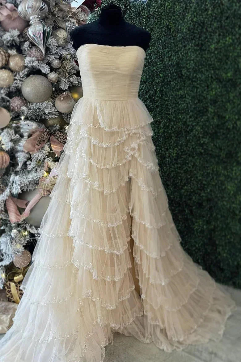 Light Blue Tulle Ruffle A-line Gown - Image 6