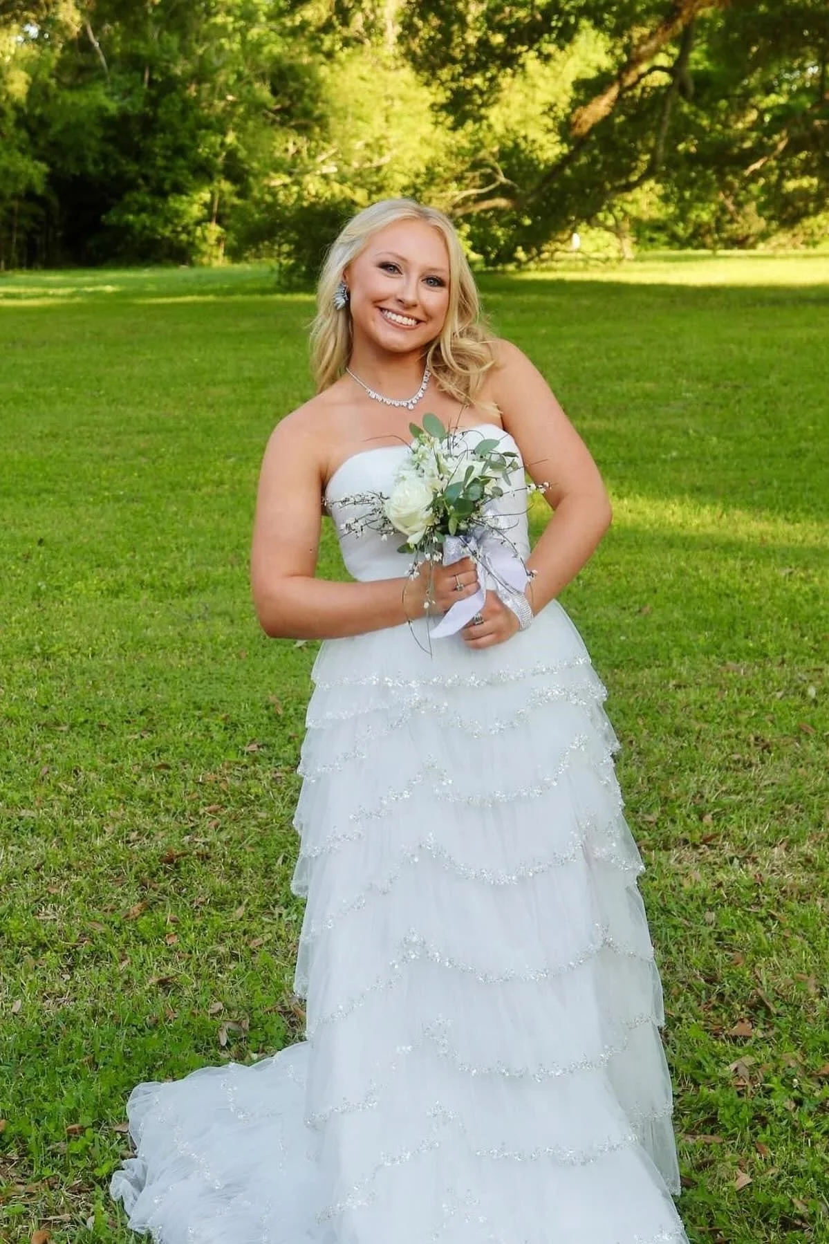 Light Blue Tulle Ruffle A-line Gown - Image 7