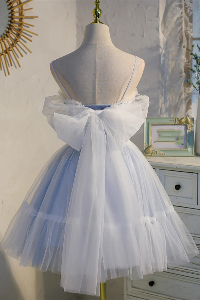 Light Blue Tulle Short A-line Homecoming Dress - Image 2