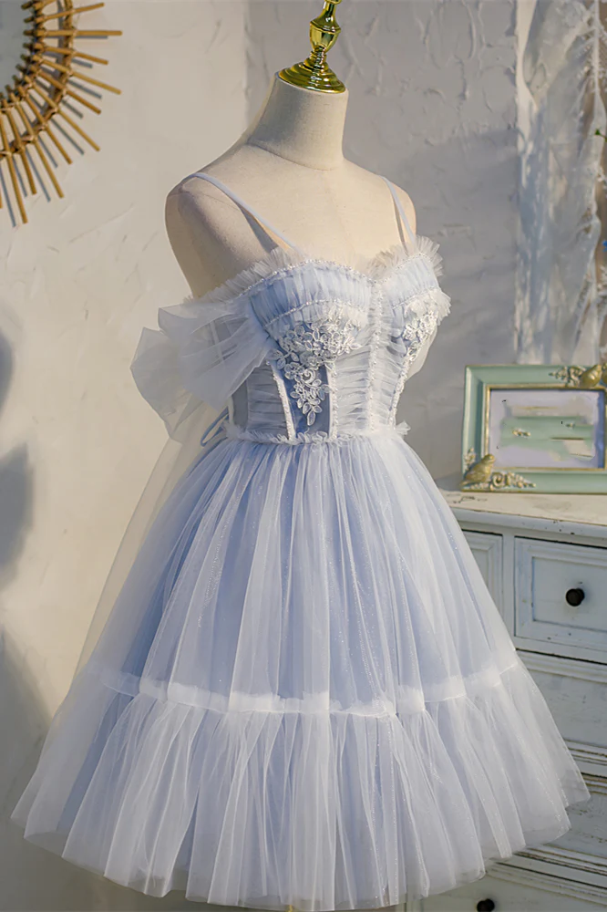 Light Blue Tulle Short A-line Homecoming Dress - Image 3