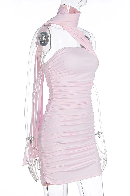 Light Pink One Shoulder Tight Short Dress - Image 3