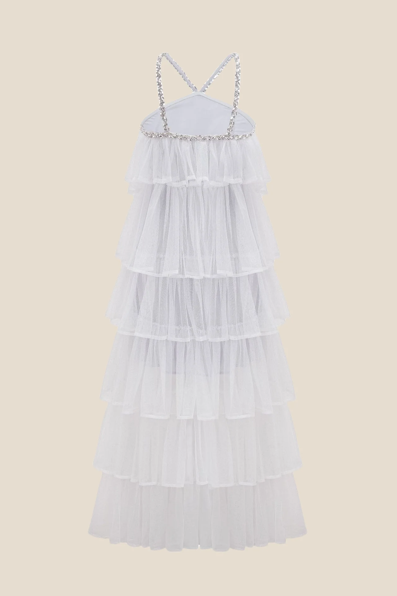 Light Pink Tiered A-line Long Dress with Diamonds - Image 4