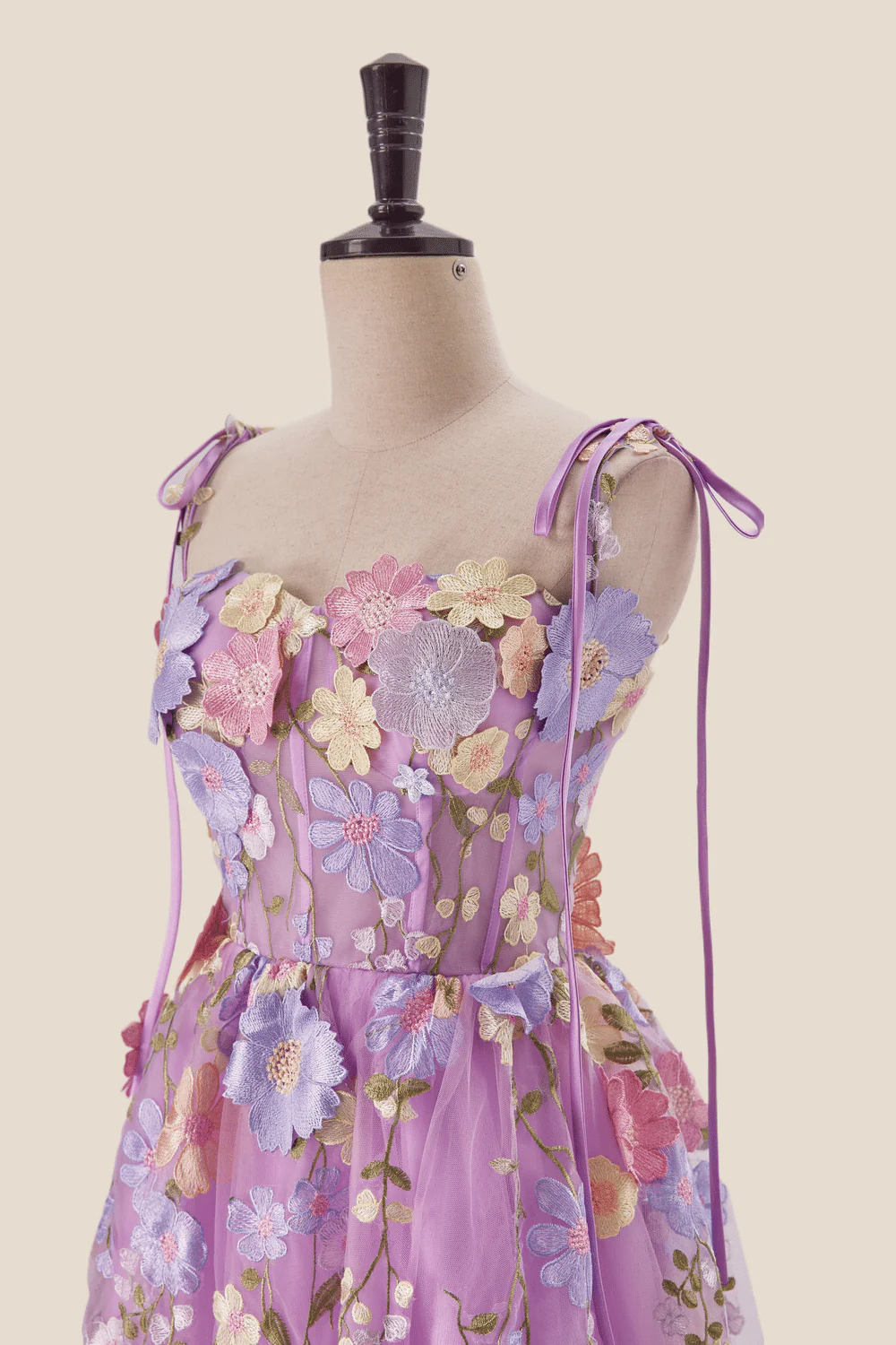 Lilac 3D Floral Tea Length Party Dress - Image 5