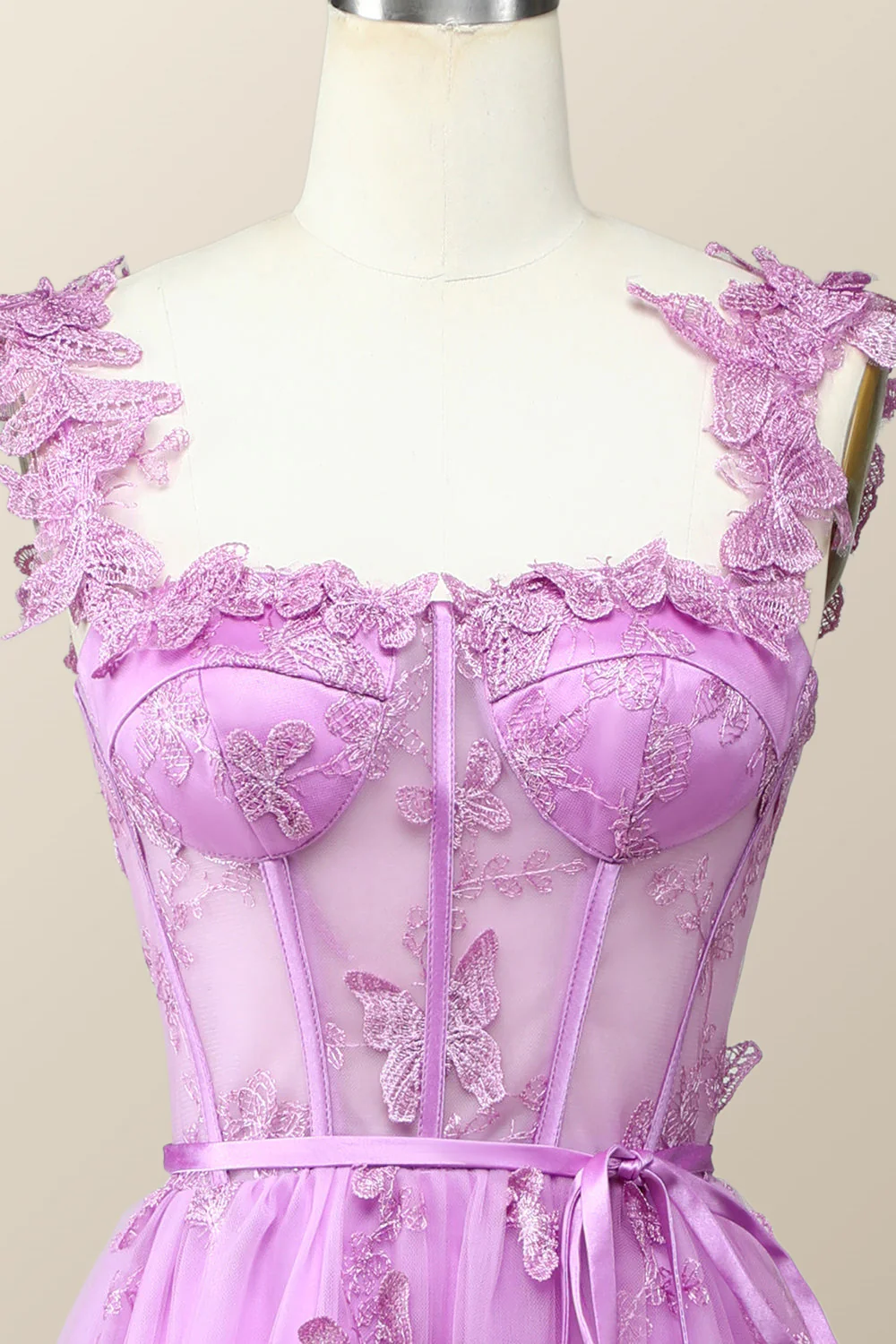 Lilac Butterfly Tulle A-line Midi Homecoming Dress - Image 4