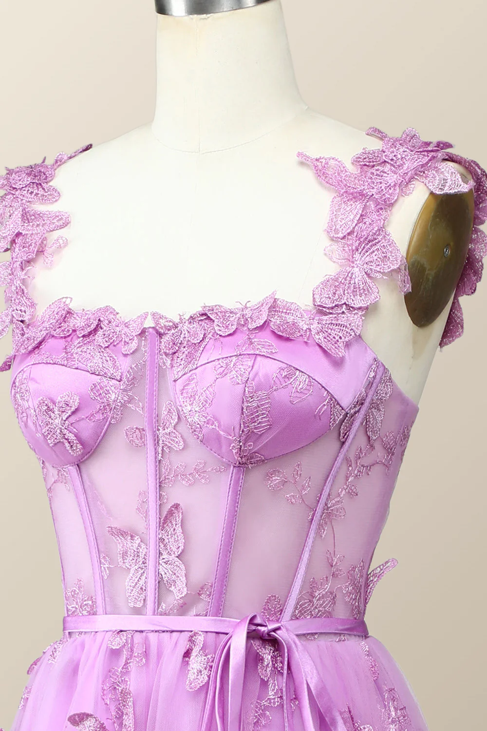 Lilac Butterfly Tulle A-line Midi Homecoming Dress - Image 6