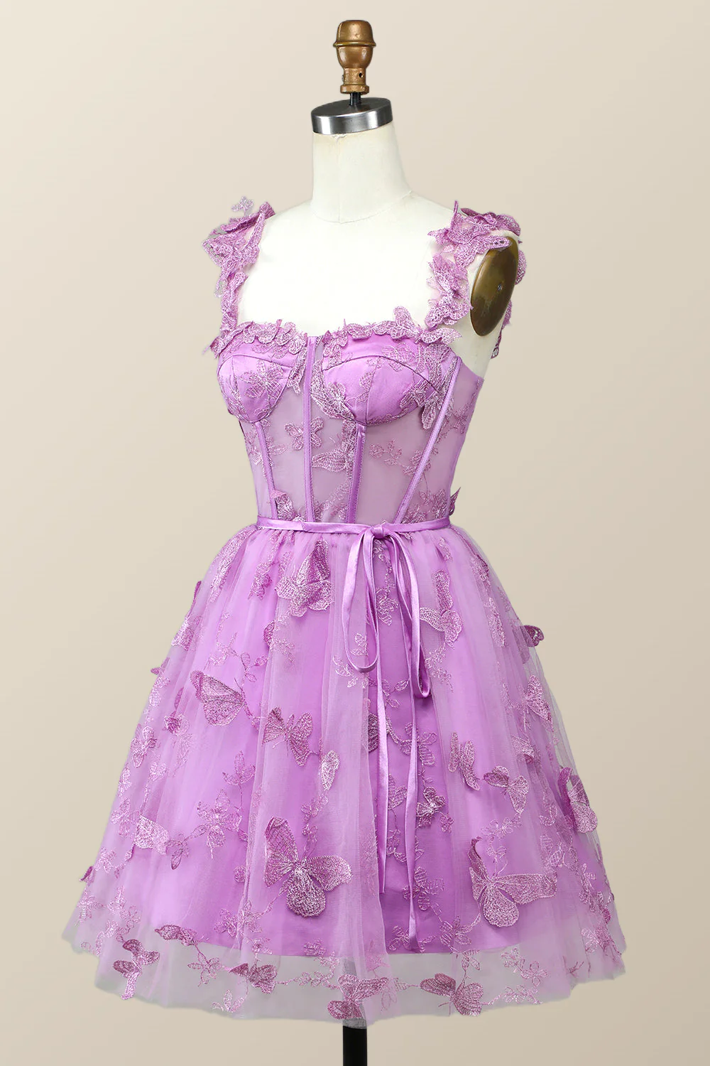 Lilac Butterfly Tulle A-line Short Homecoming Dress - Image 2