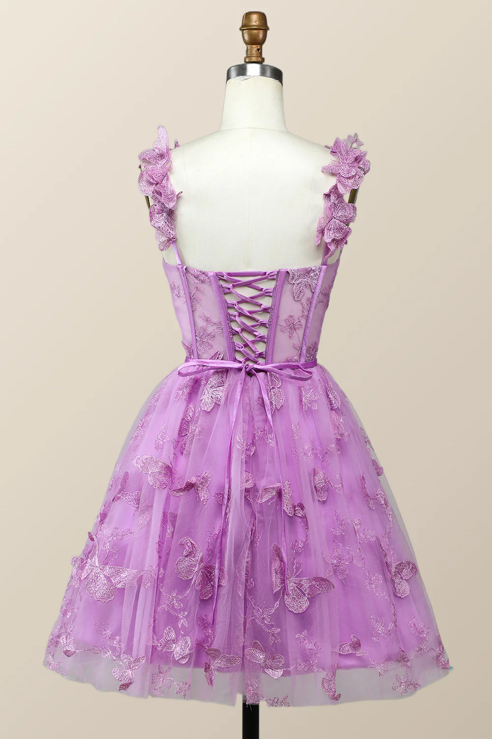 Lilac Butterfly Tulle A-line Short Homecoming Dress - Image 3