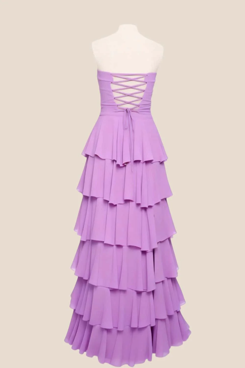 Lilac Strapless Chiffon Ruffle Maxi Dress - Image 2