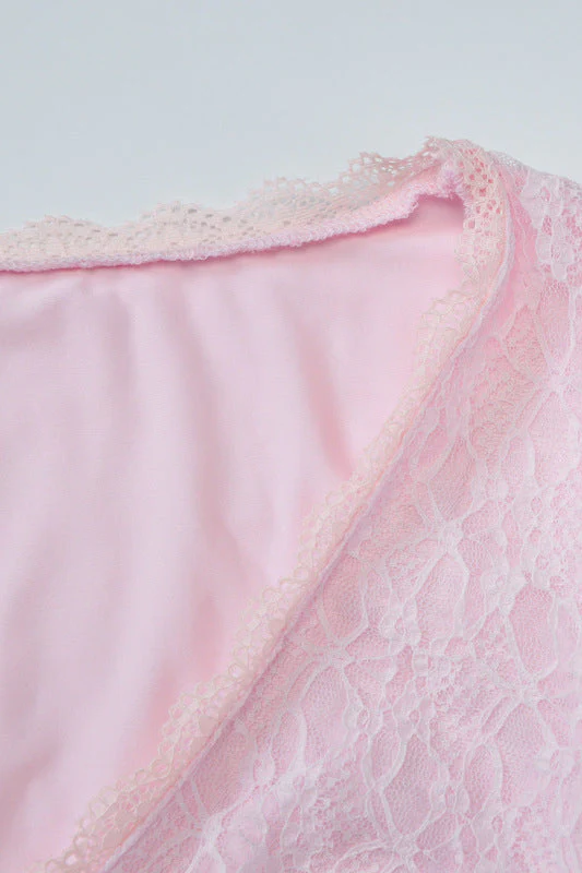 Long Sleeves Pink Lace Ruffled Short Dress - Image 3