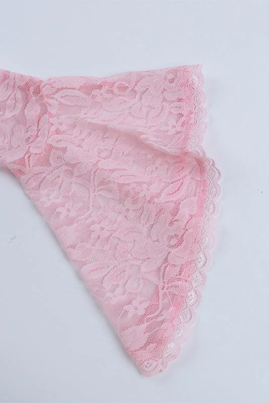 Long Sleeves Pink Lace Short Dress - Image 3