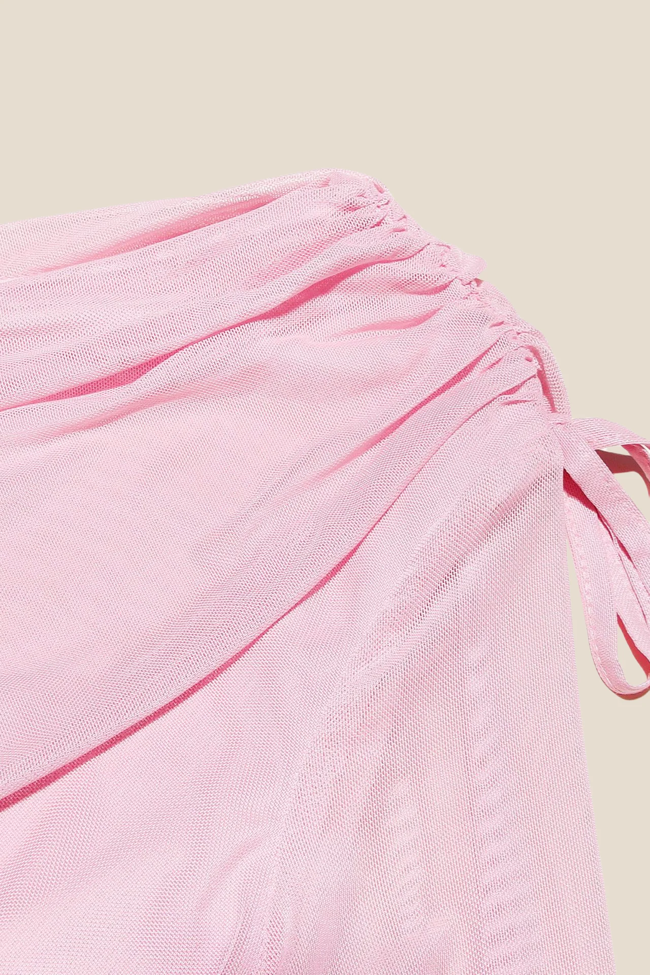 Long Sleeves Pink Ruched Long Dress with Slit - Image 4
