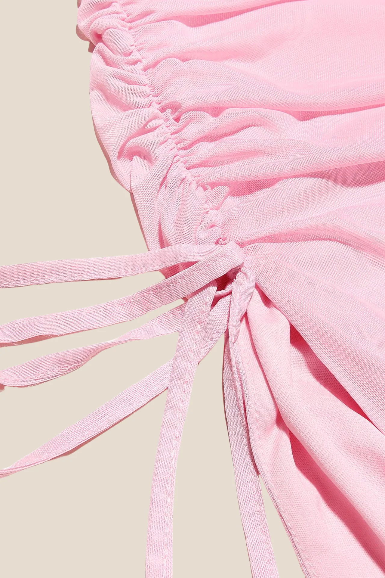 Long Sleeves Pink Ruched Long Dress with Slit - Image 7