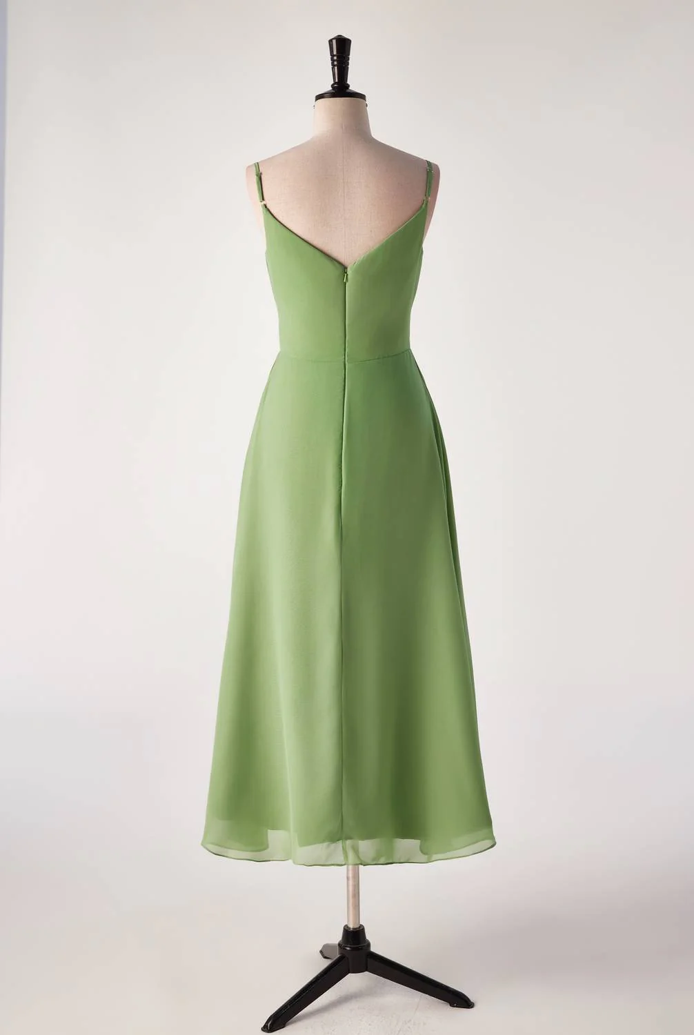 Matcha Green Straps Tea Length Bridesmaid Dress - Image 2