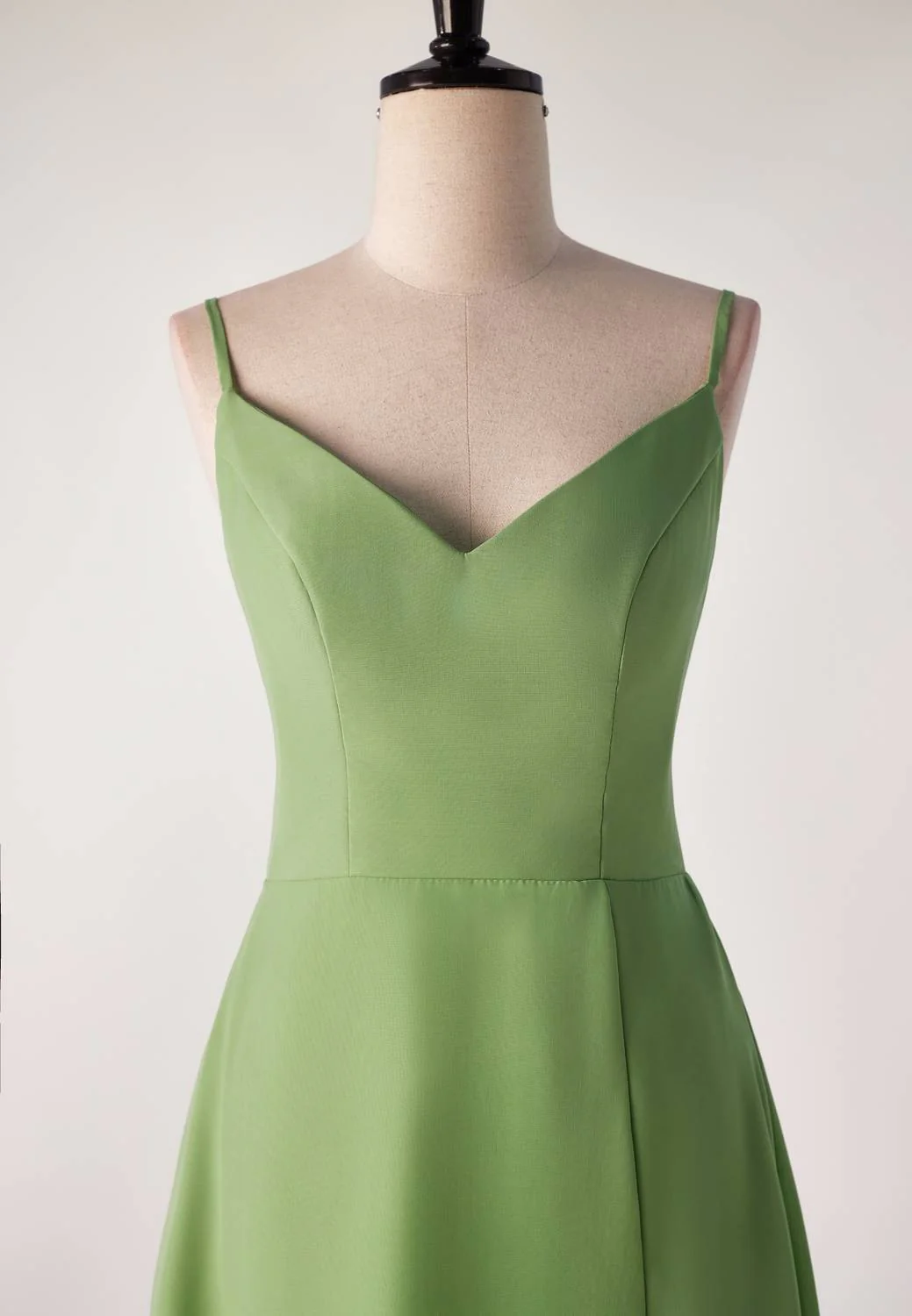 Matcha Green Straps Tea Length Bridesmaid Dress - Image 3