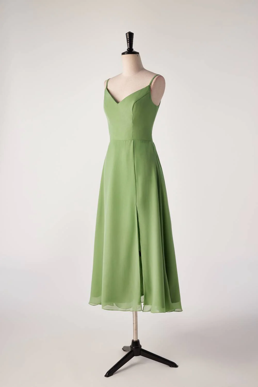 Matcha Green Straps Tea Length Bridesmaid Dress - Image 4