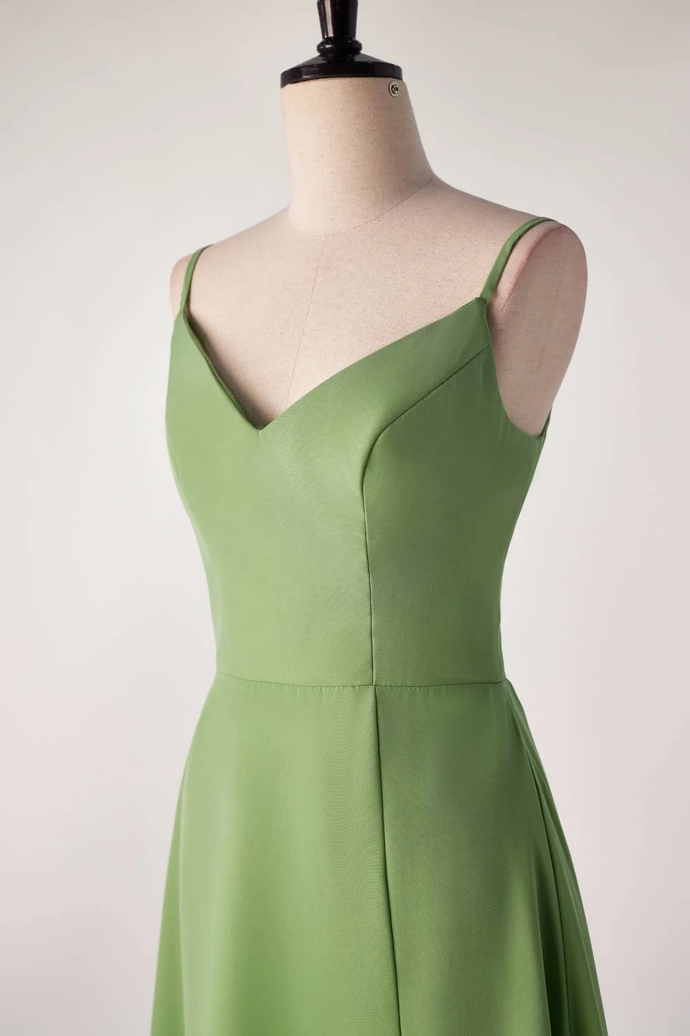 Matcha Green Straps Tea Length Bridesmaid Dress - Image 5