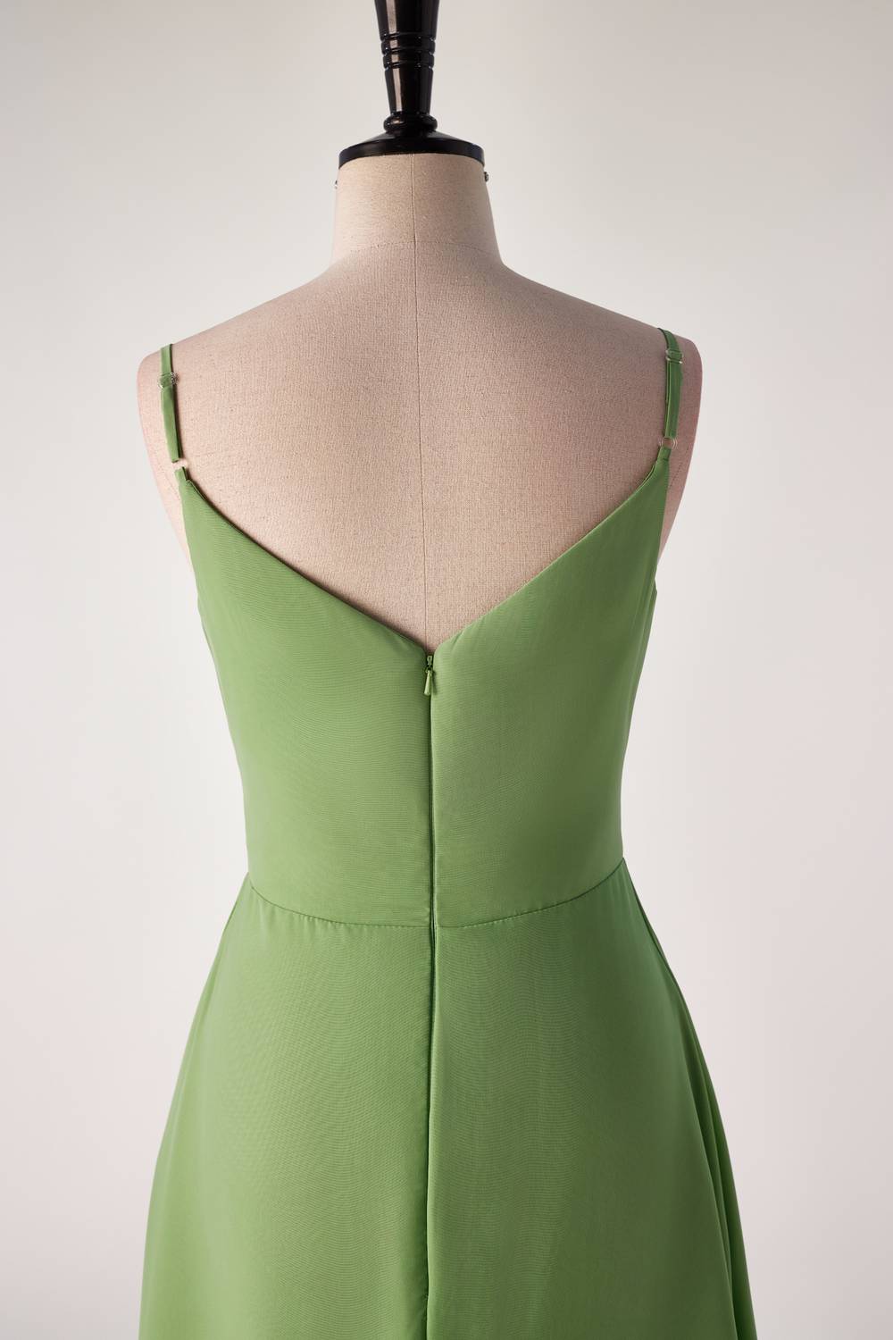 Matcha Green Straps Tea Length Bridesmaid Dress - Image 6
