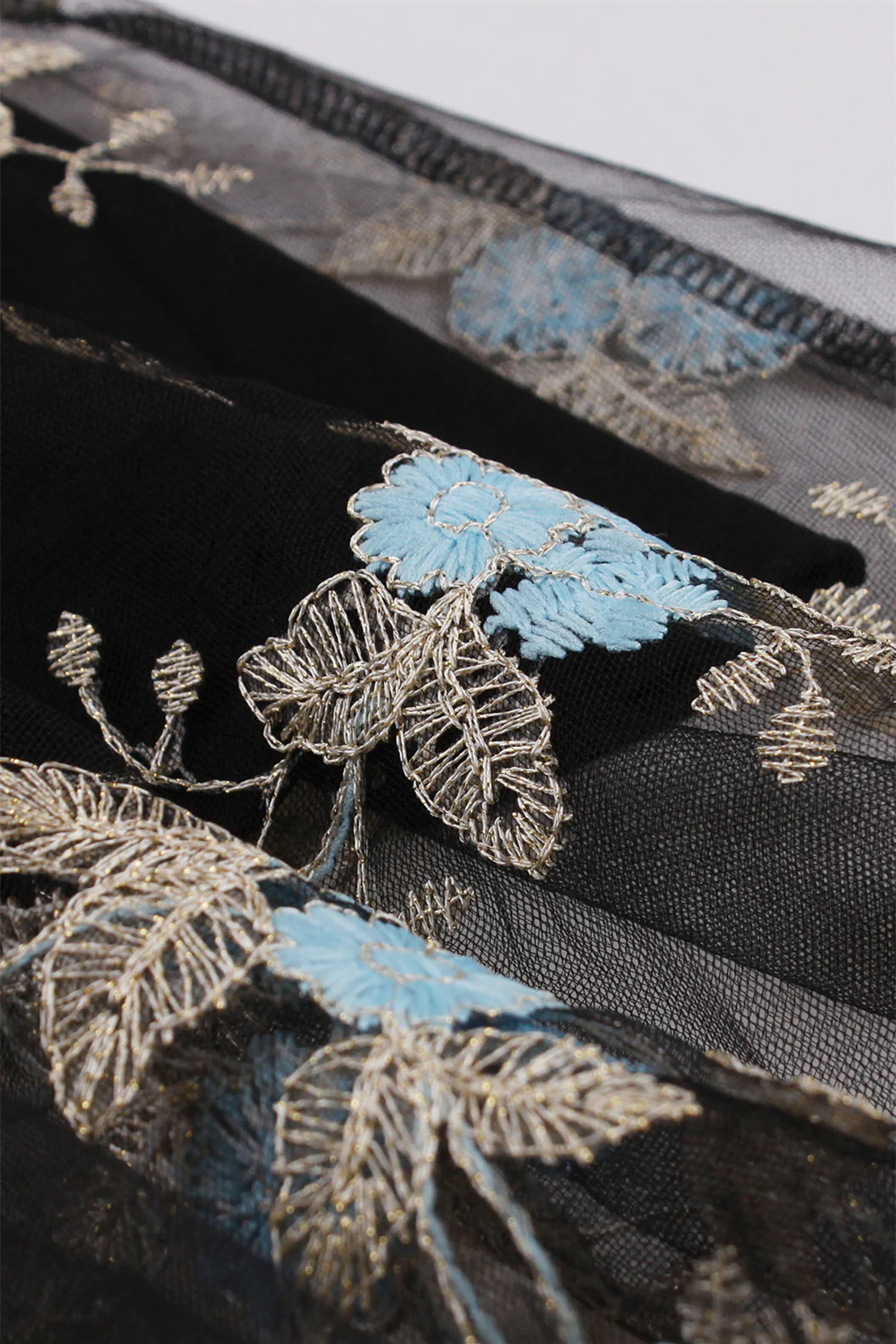 Mesh Black and Blue Floral Embroidery Dress - Image 4