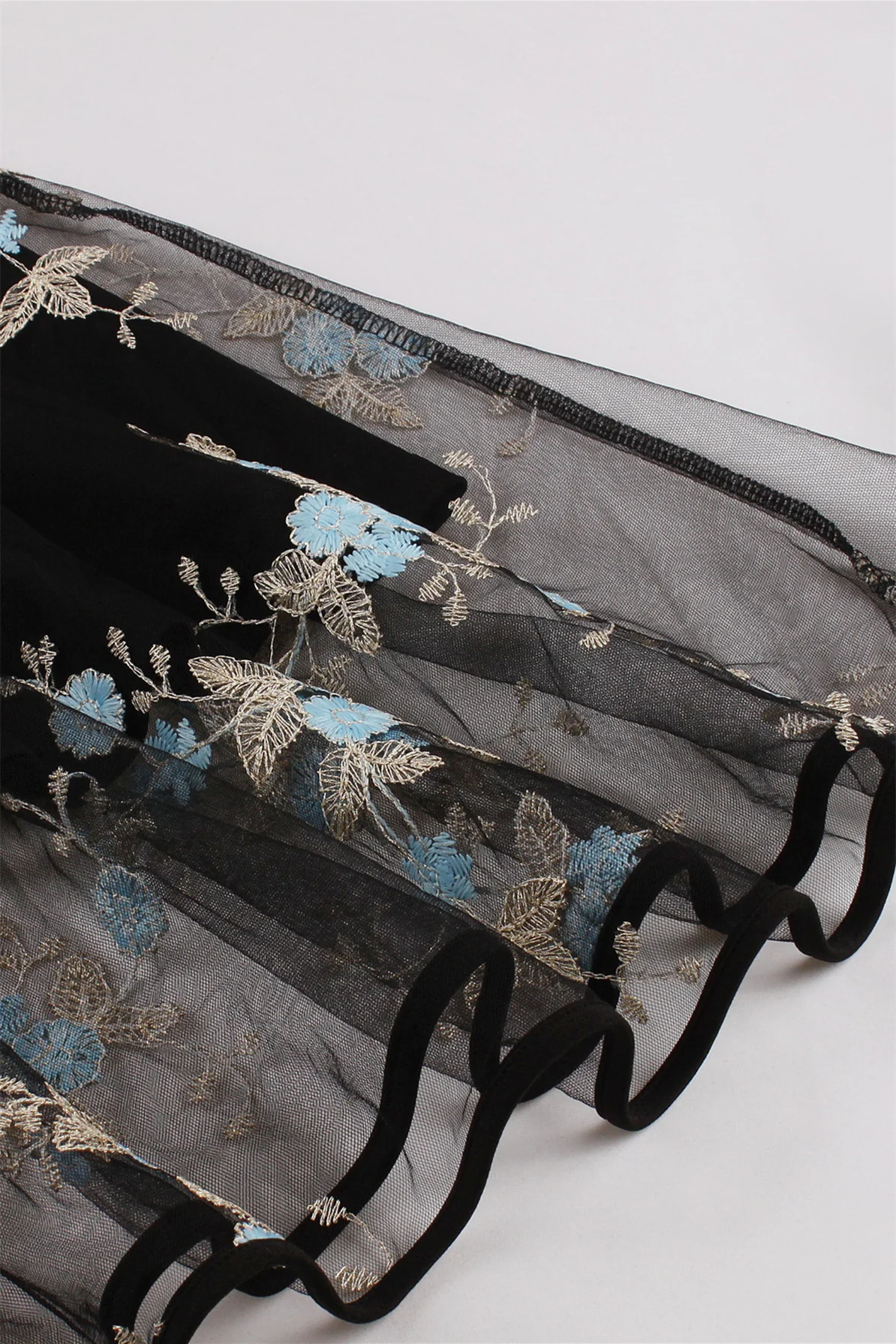 Mesh Black and Blue Floral Embroidery Dress - Image 5