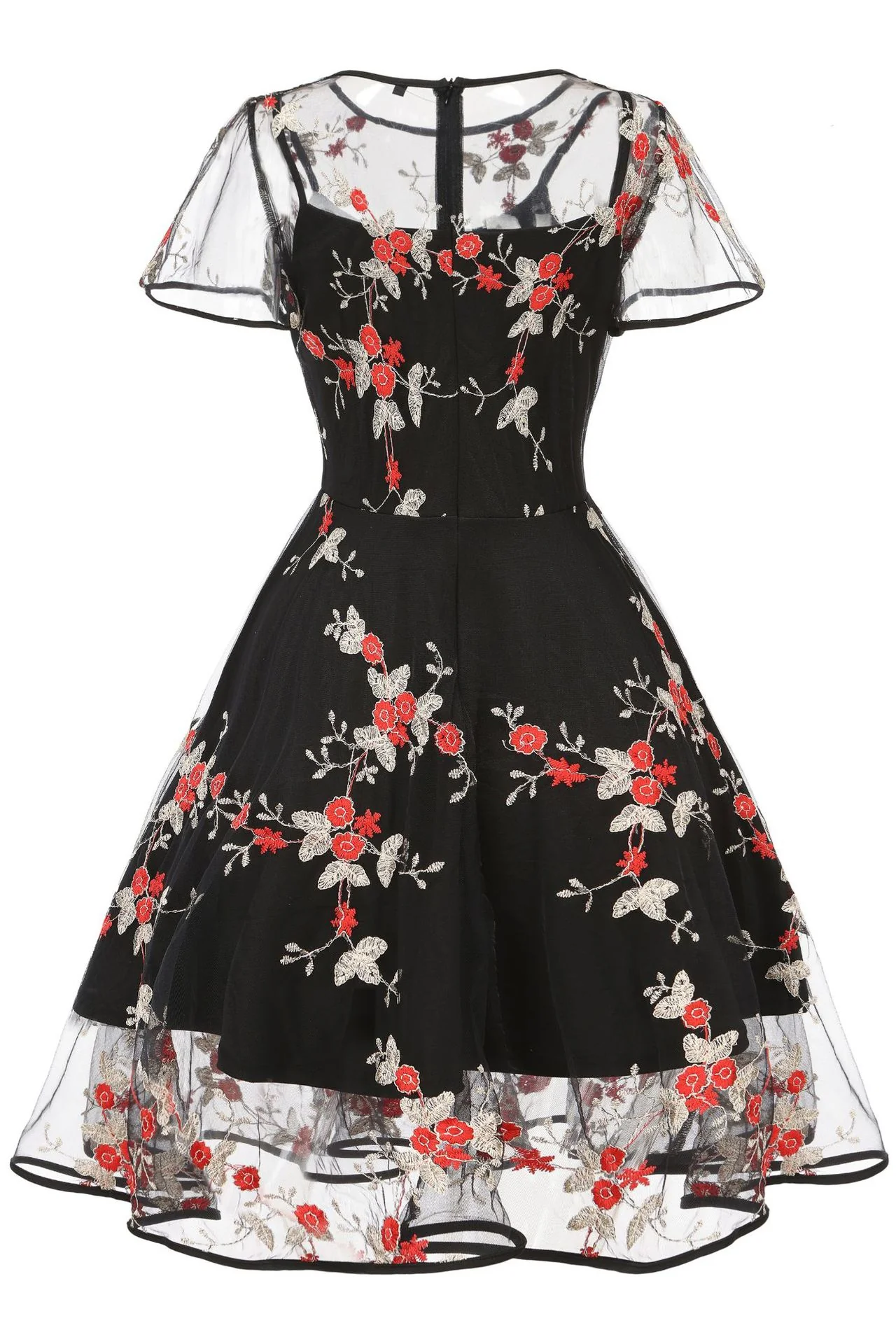 Mesh Black and Blue Floral Embroidery Dress - Image 7
