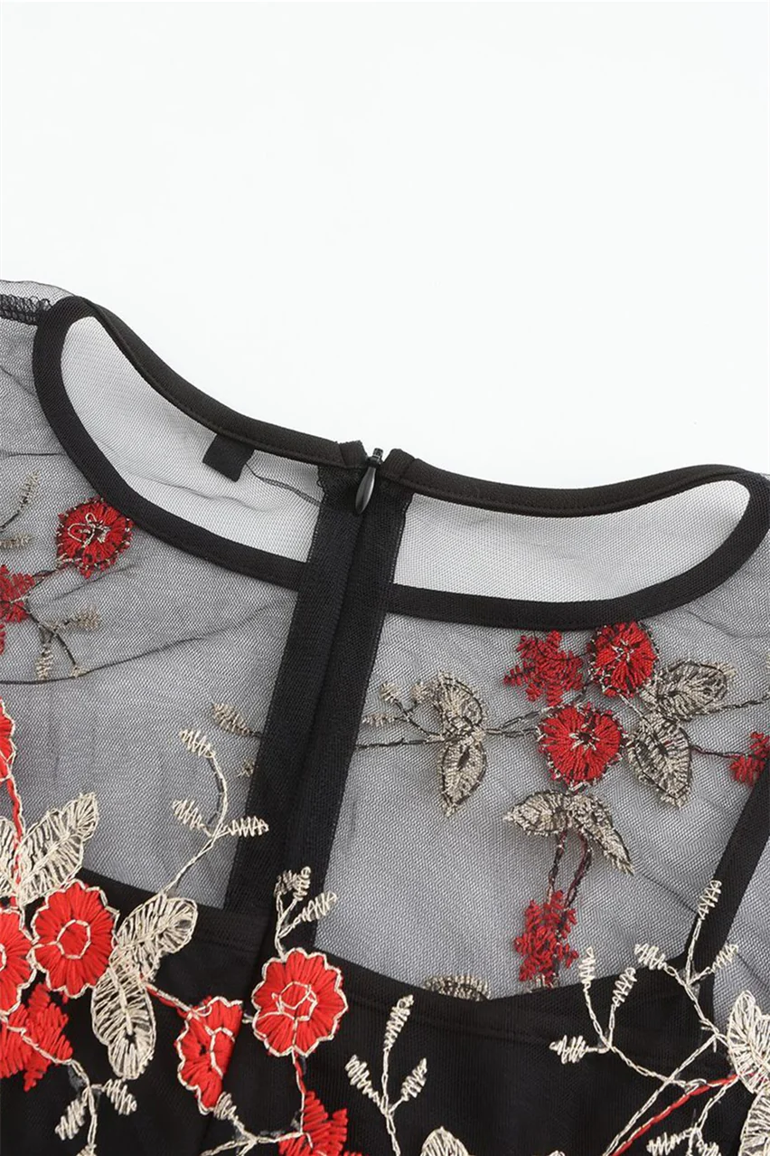 Mesh Black and Blue Floral Embroidery Dress - Image 8