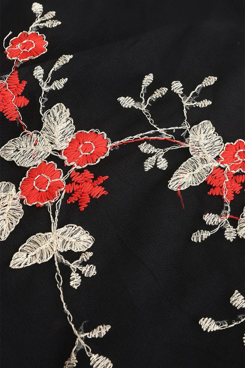 Mesh Black and Blue Floral Embroidery Dress - Image 9