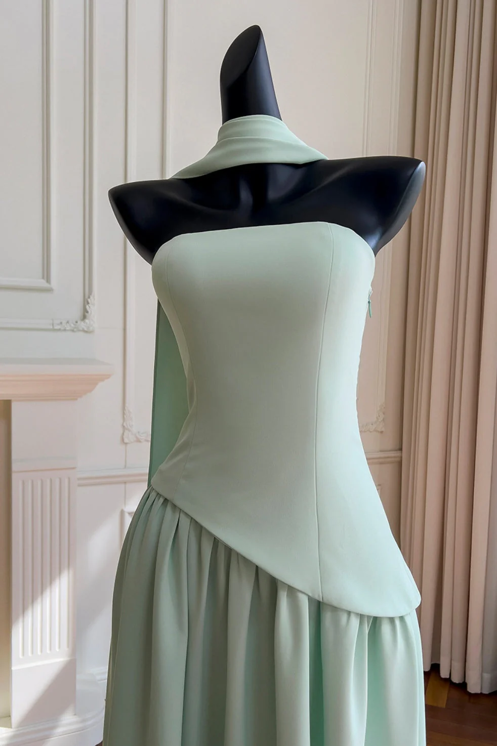 Mint Green Halter Tie Strapless Long Dress - Image 4