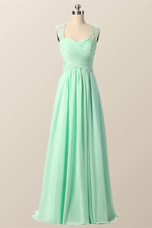 Mint Green Pleated Chiffon Long Bridesmaid Dress