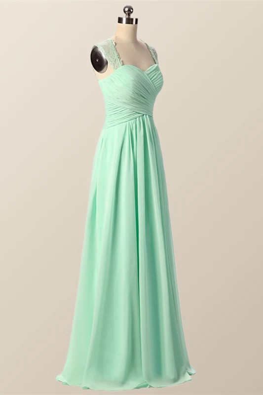 Mint Green Pleated Chiffon Long Bridesmaid Dress - Image 2