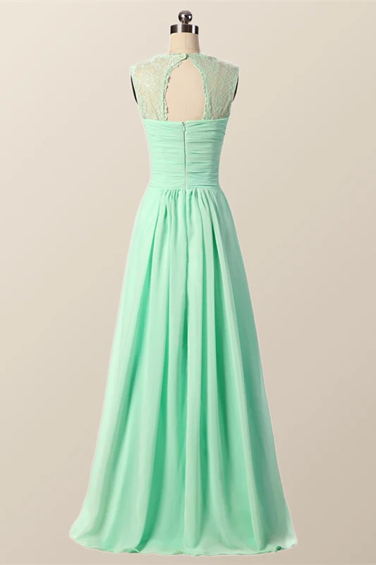 Mint Green Pleated Chiffon Long Bridesmaid Dress - Image 3