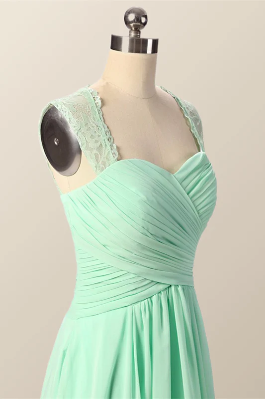Mint Green Pleated Chiffon Long Bridesmaid Dress - Image 4