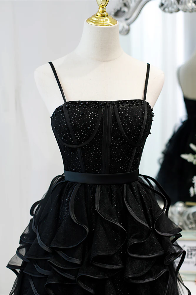 Navy Blue Beaded Ruffled Short A-line Party Dresss - Image 10
