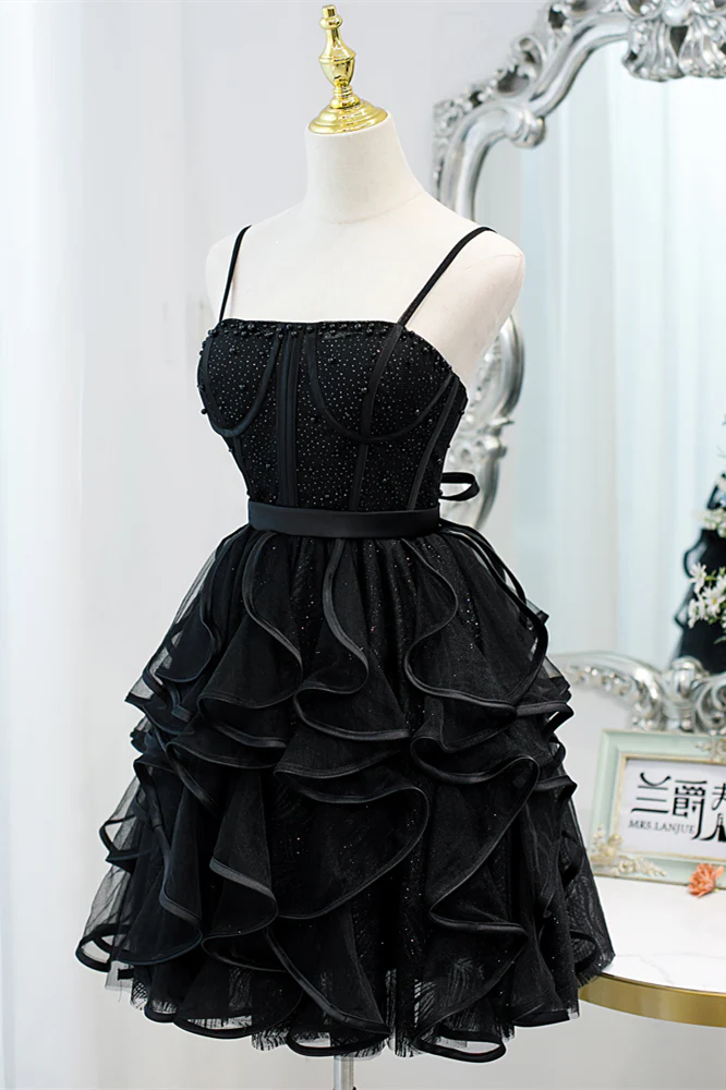 Navy Blue Beaded Ruffled Short A-line Party Dresss - Image 11