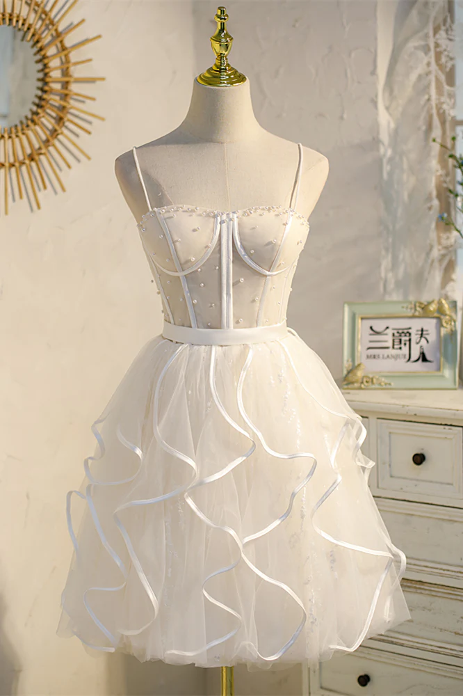Navy Blue Beaded Ruffled Short A-line Party Dresss - Image 13