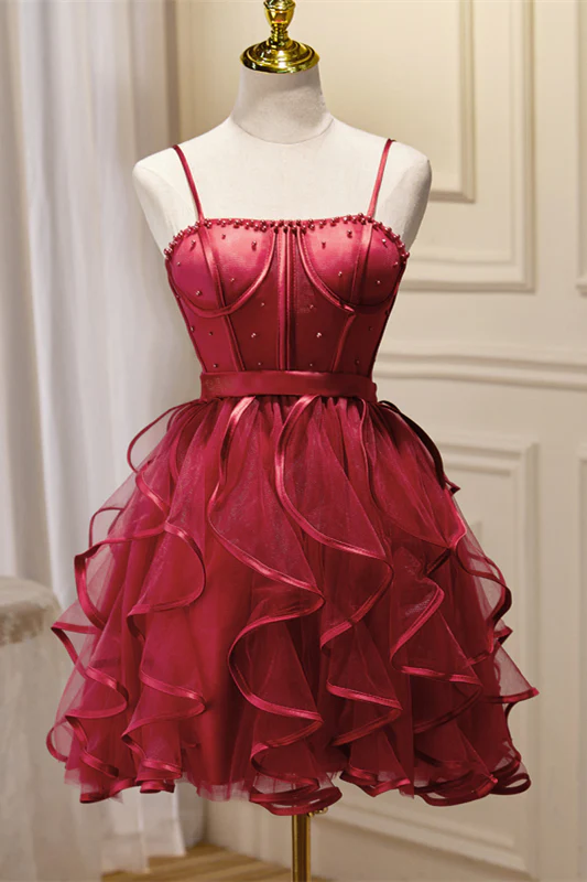 Navy Blue Beaded Ruffled Short A-line Party Dresss - Image 5