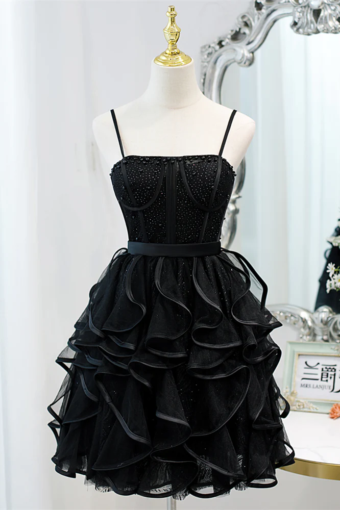 Navy Blue Beaded Ruffled Short A-line Party Dresss - Image 9