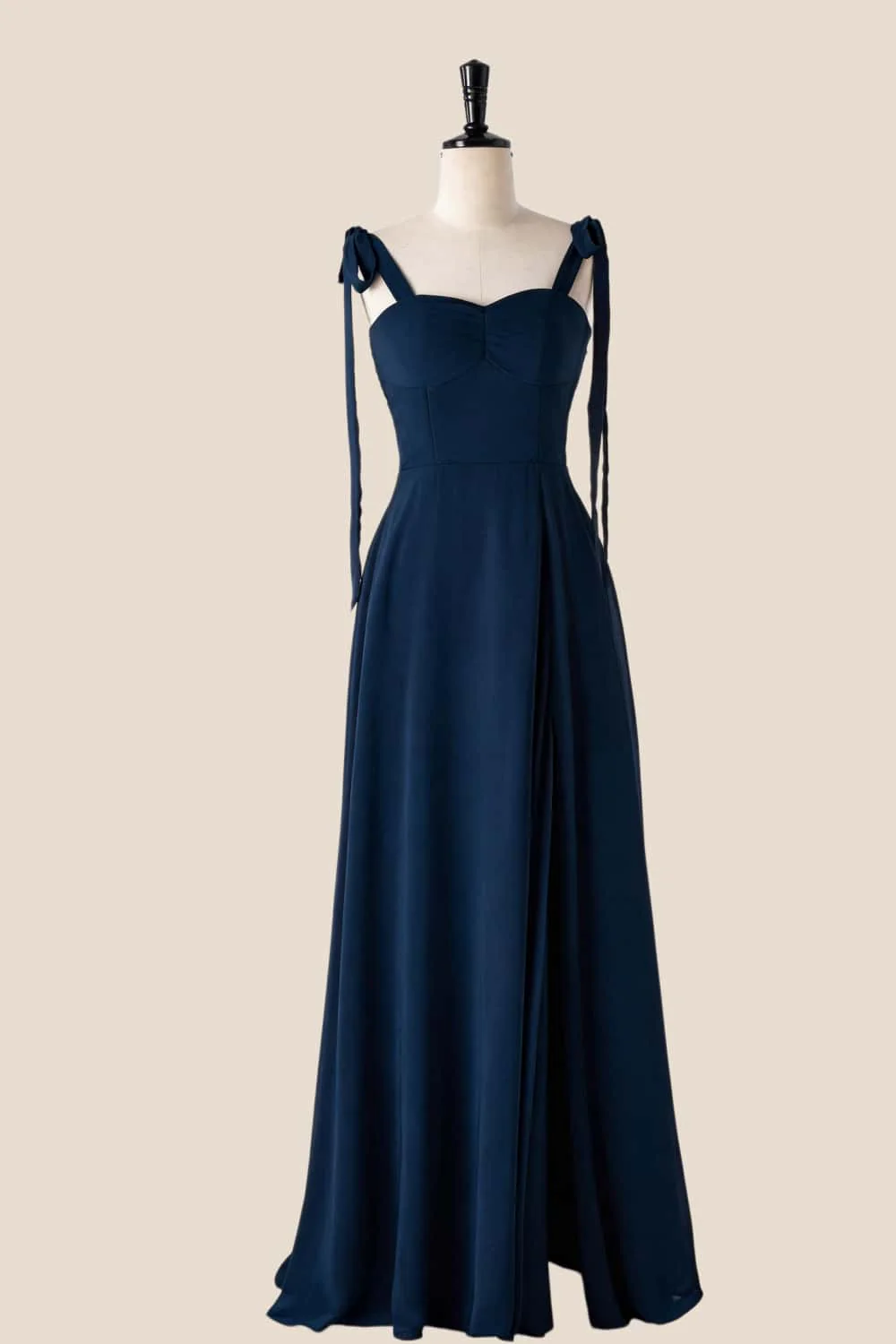 Rust Red Chiffon Long Bridesmaid Dress with Tie Shoulders - Image 4