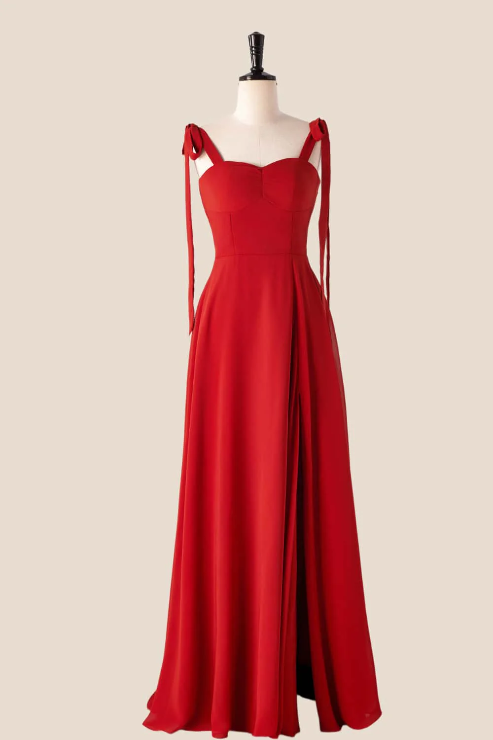 Rust Red Chiffon Long Bridesmaid Dress with Tie Shoulders