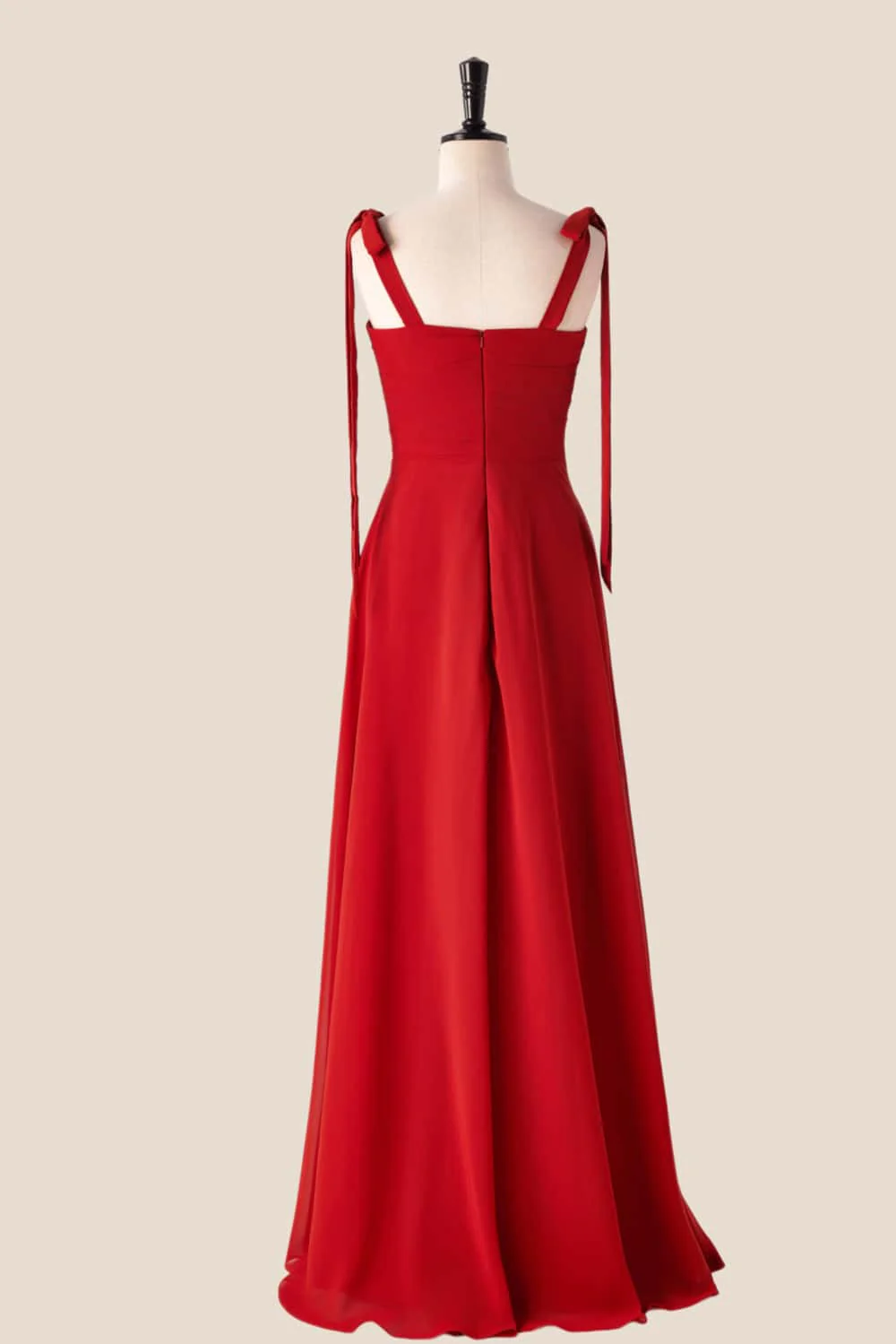 Rust Red Chiffon Long Bridesmaid Dress with Tie Shoulders - Image 2