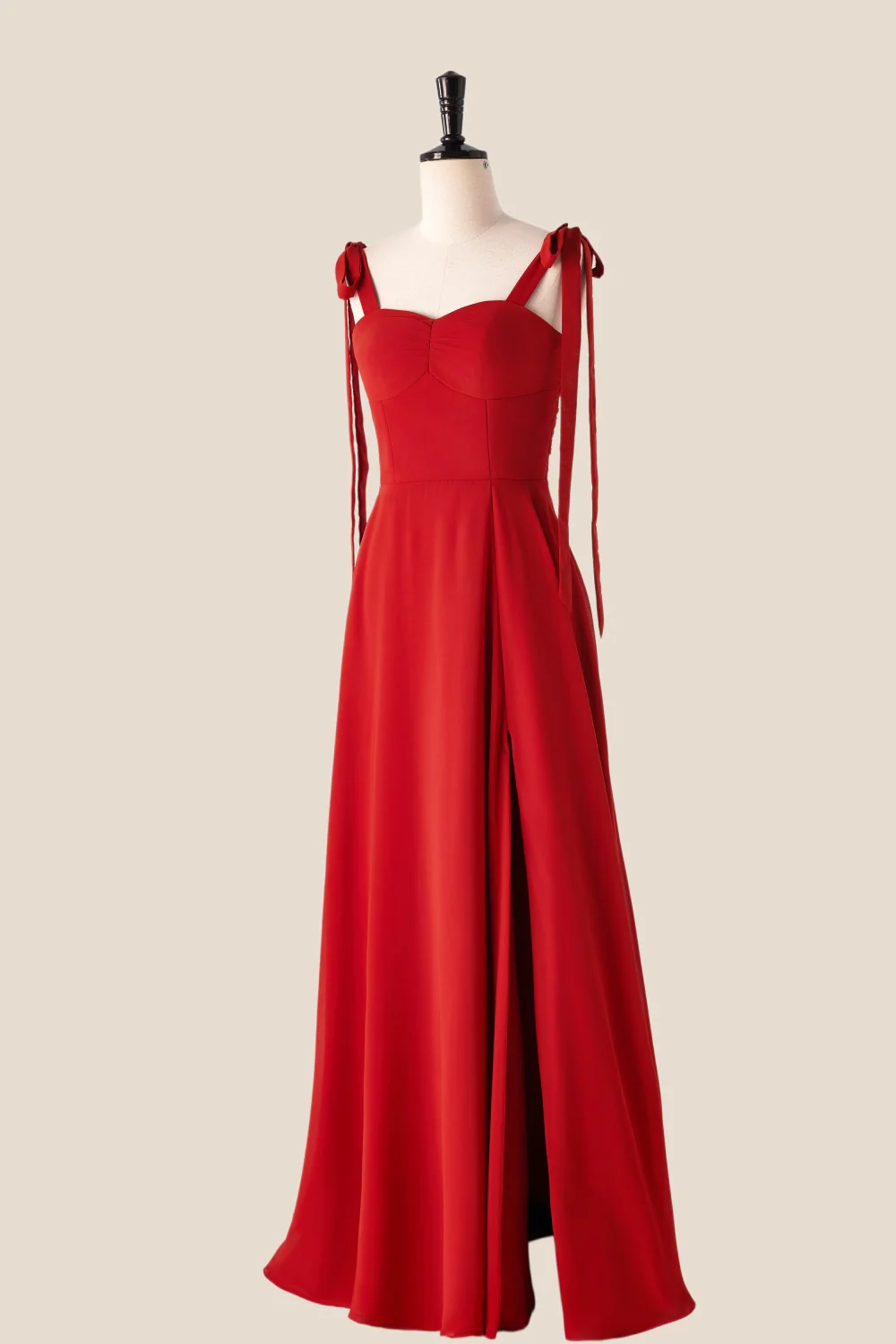 Rust Red Chiffon Long Bridesmaid Dress with Tie Shoulders - Image 3