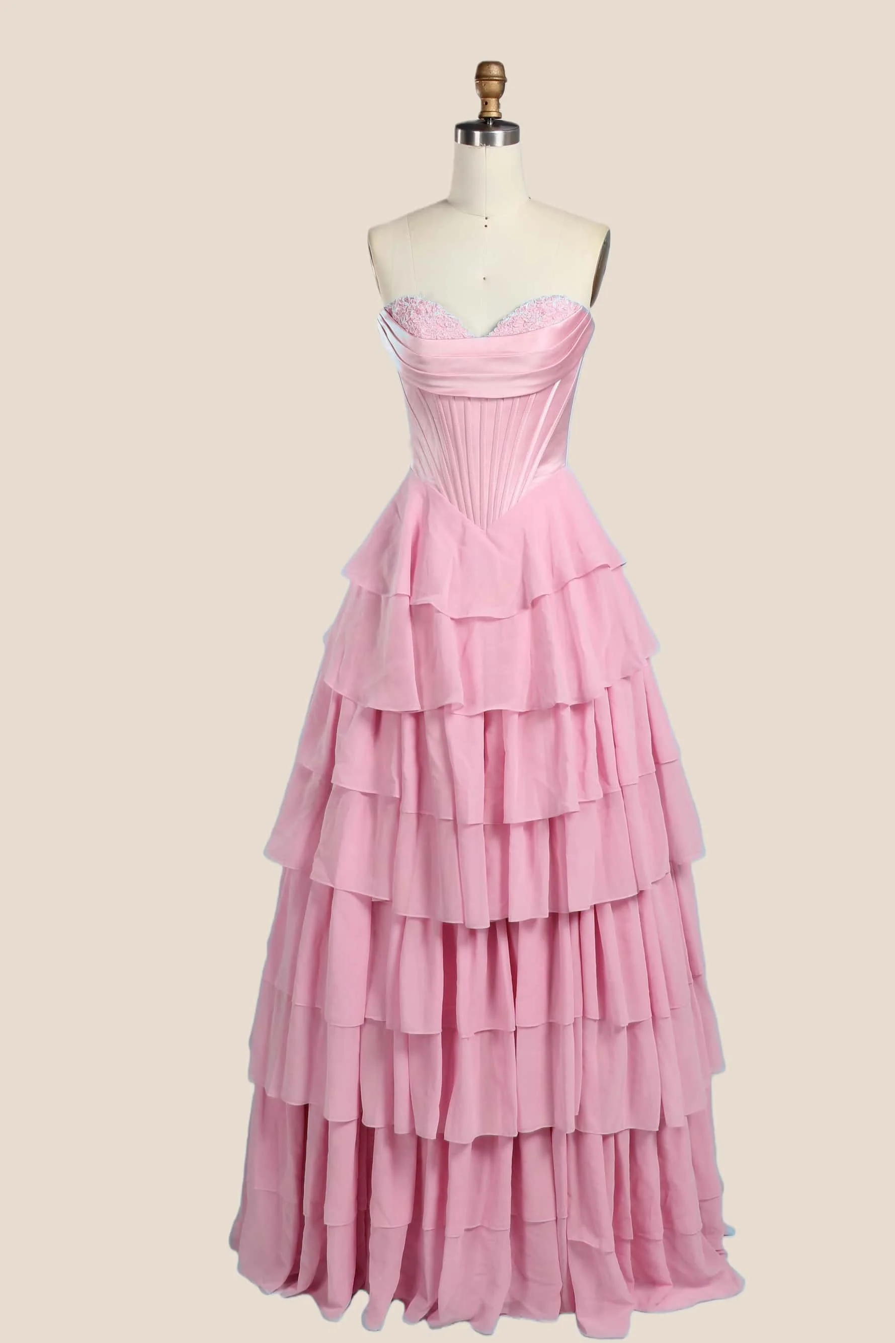 Lavender Corset Chiffon Tiered Formal Gown - Image 13