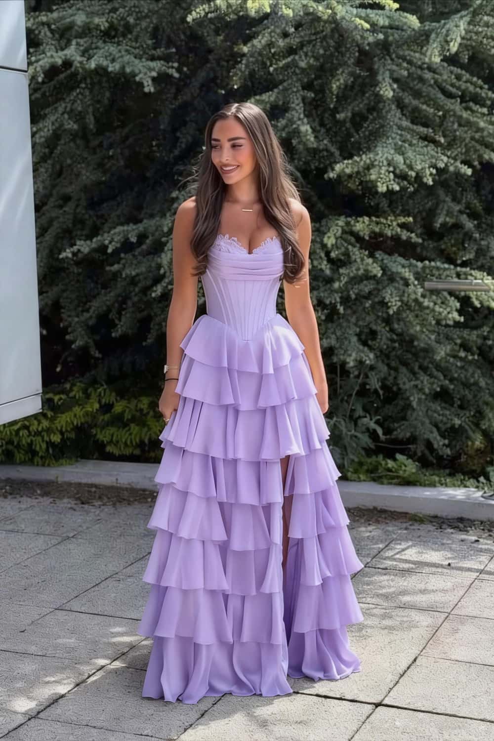 Lavender Corset Chiffon Tiered Formal Gown