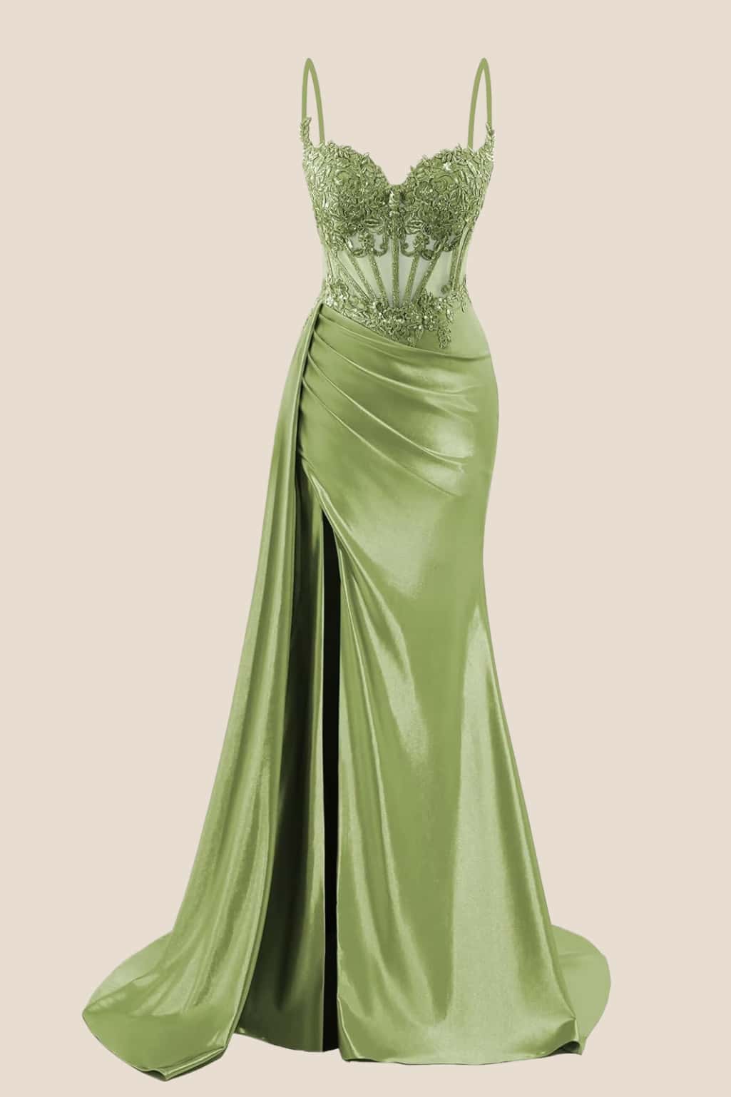Navy Blue Corset Ruched Satin Prom Dress - Image 3