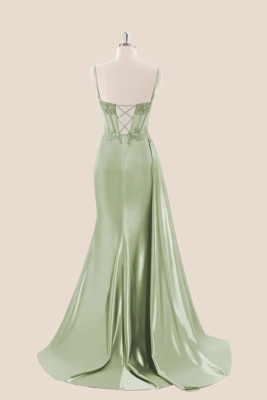 Navy Blue Corset Ruched Satin Prom Dress - Image 4