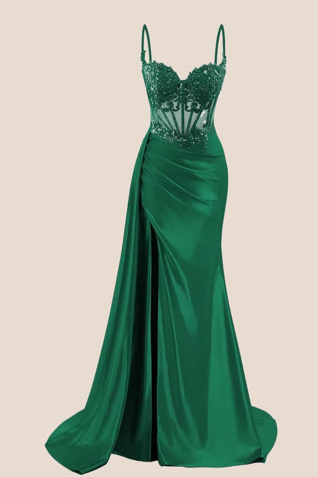 Navy Blue Corset Ruched Satin Prom Dress - Image 7