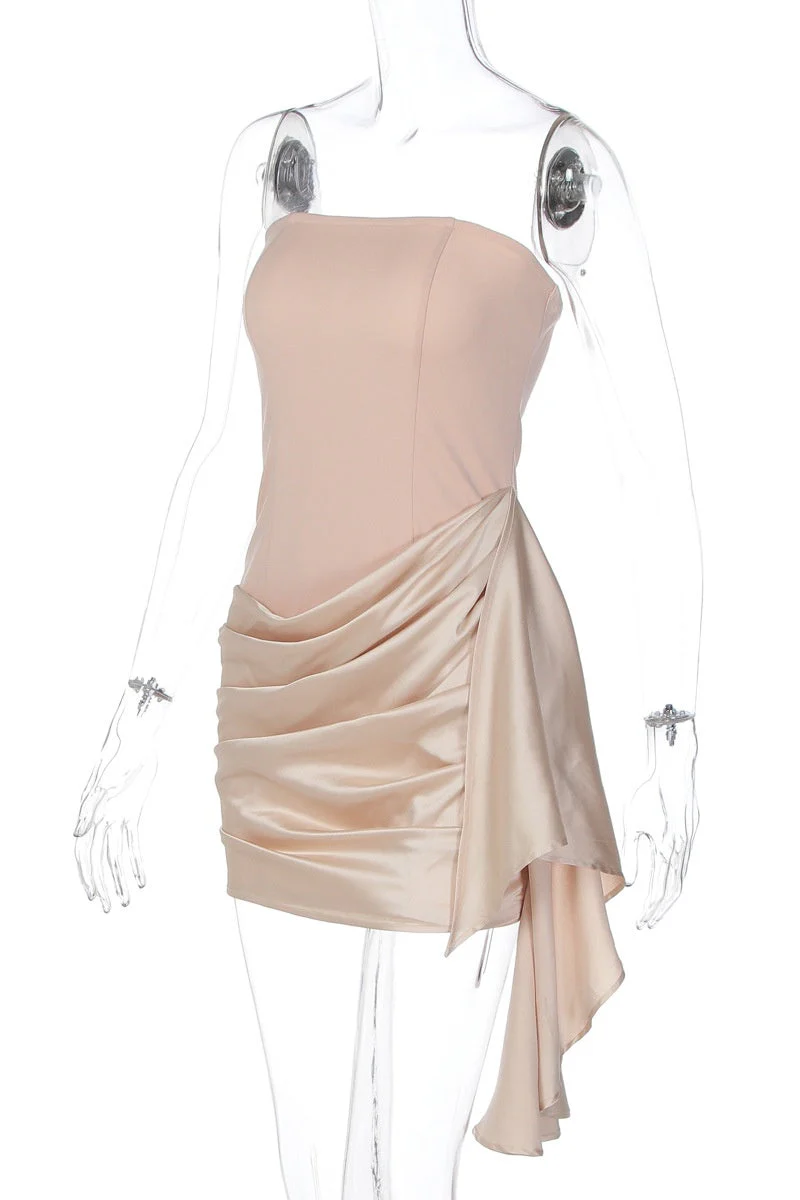 Nude Tight Ruched Side Train Short Dress - Image 4