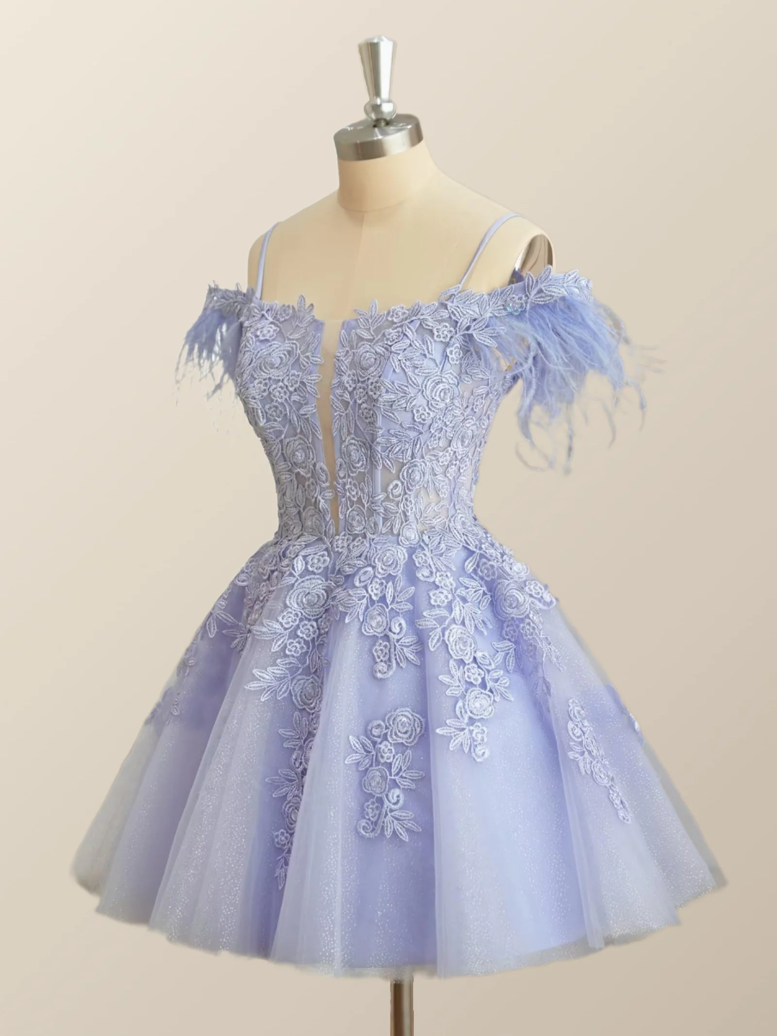Off the Shoulder Appliques Light Purple A-line Princess Dress - Image 3