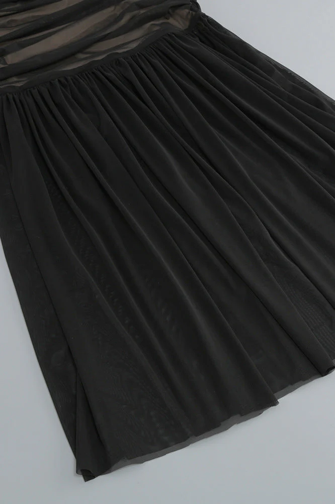 Off the Shoulder Black Ruched Fitted Long Dress - Image 14