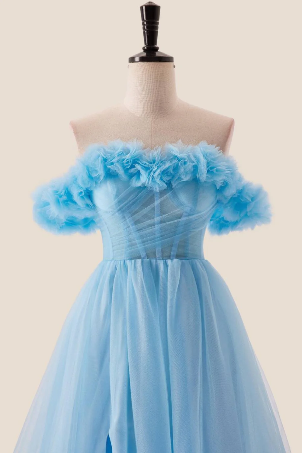 Off the Shoulder Blue A-line Long Princess Dress - Image 4