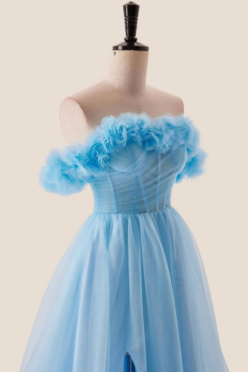 Off the Shoulder Blue A-line Long Princess Dress - Image 5